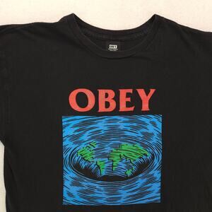 Obey Casual Crew Neck Short Sleeve Graphic Shirt Mens Size Medium M Black Blue